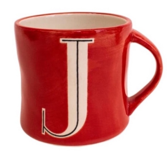 Anthropologie Hand Painted Colorway Monogram Initial Coffee Tea Mug Red J - Picture 1 of 10